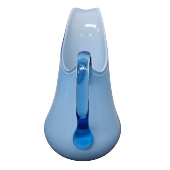 7.5" Empoli Pale Blue Art Glass Pitcher Vase Swirled Handle Italy MCM - Picture 3 of 9